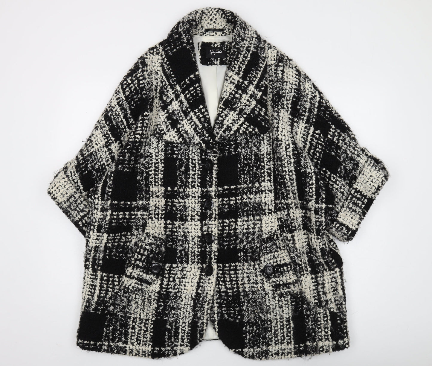 Per Una Women's Black Check Mid-Length Overcoat