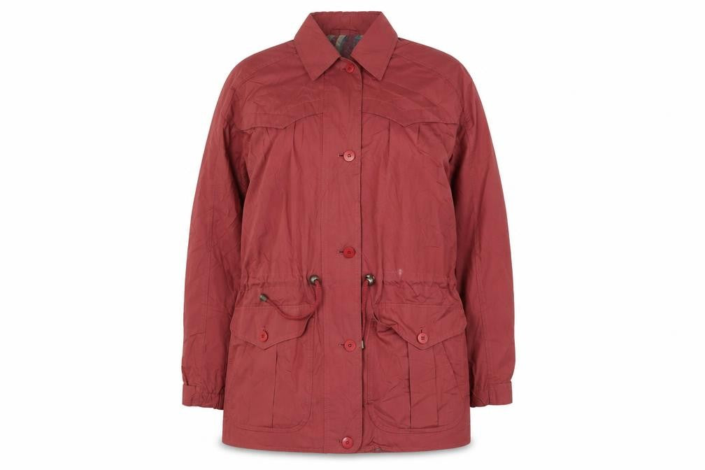 Women's Red Parka Coat UK 14 Casual Button Closure
