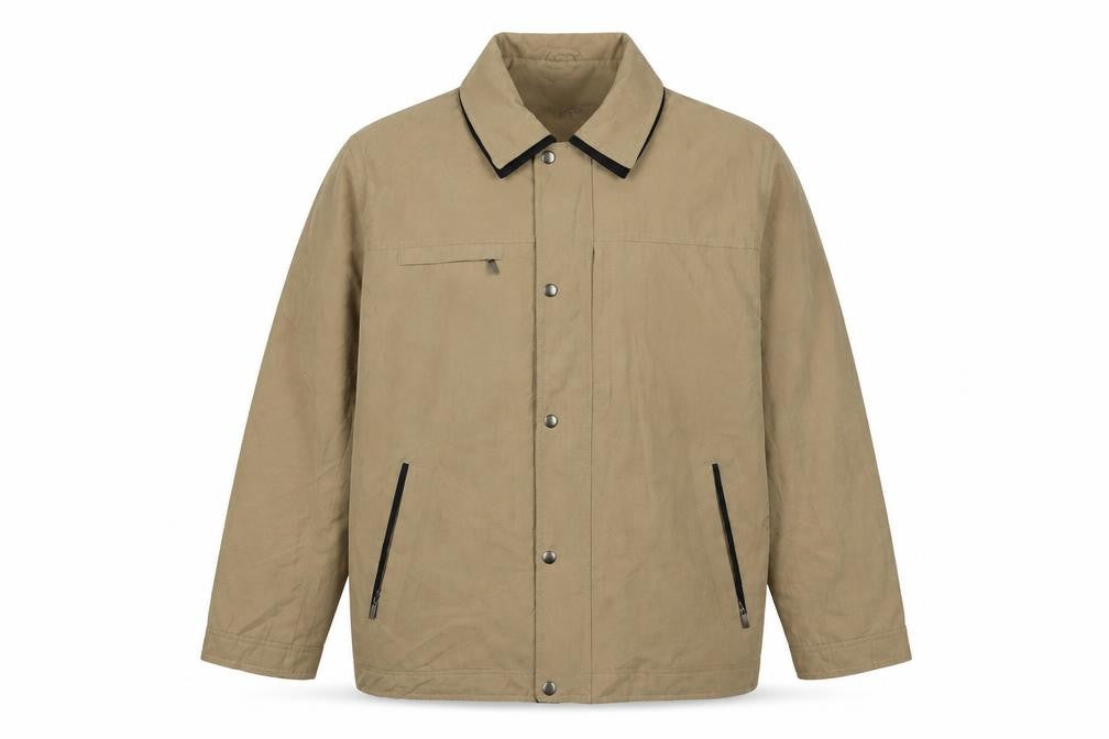 PL-MODE Men's Beige Satin Jacket, L, Collared & Zipped Pockets