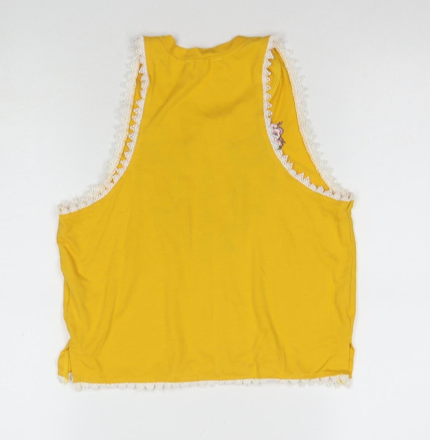 Messy Bun Women's Yellow Floral Embroidered Tank M