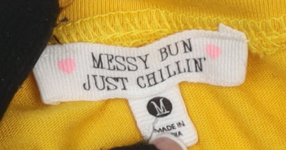 Messy Bun Women's Yellow Floral Embroidered Tank M