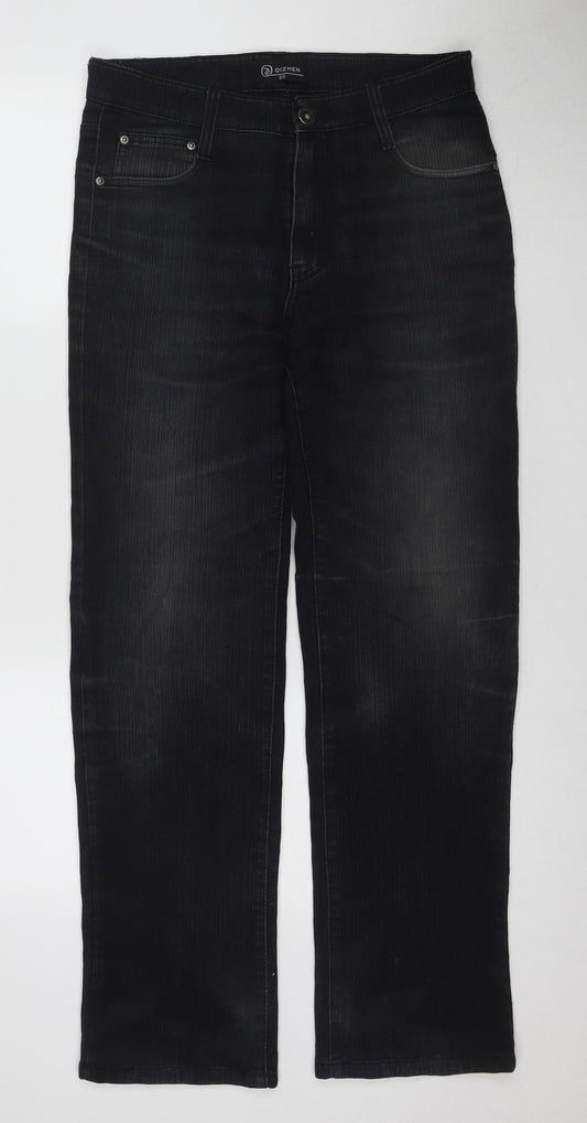 Qizhen Women's Black Jeans Size 29 with Button Accents