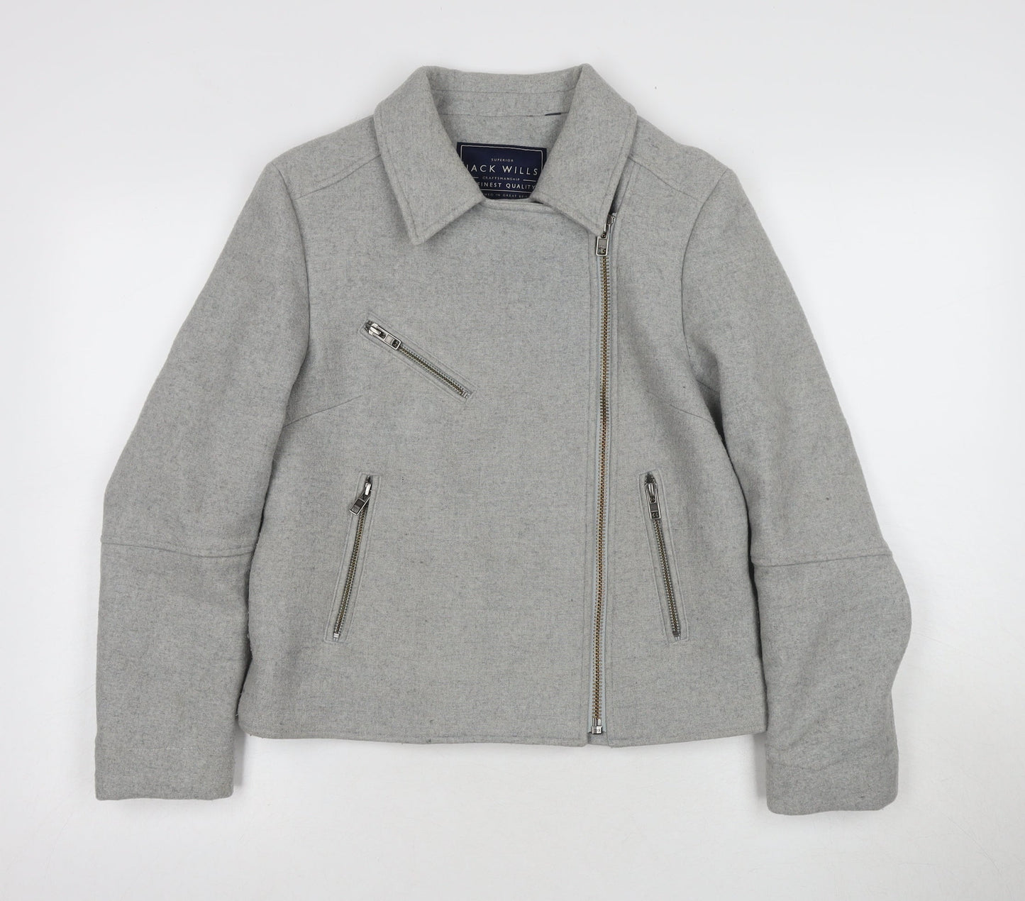 Jack Wills Women's Grey Motorcycle Jacket, Size 8