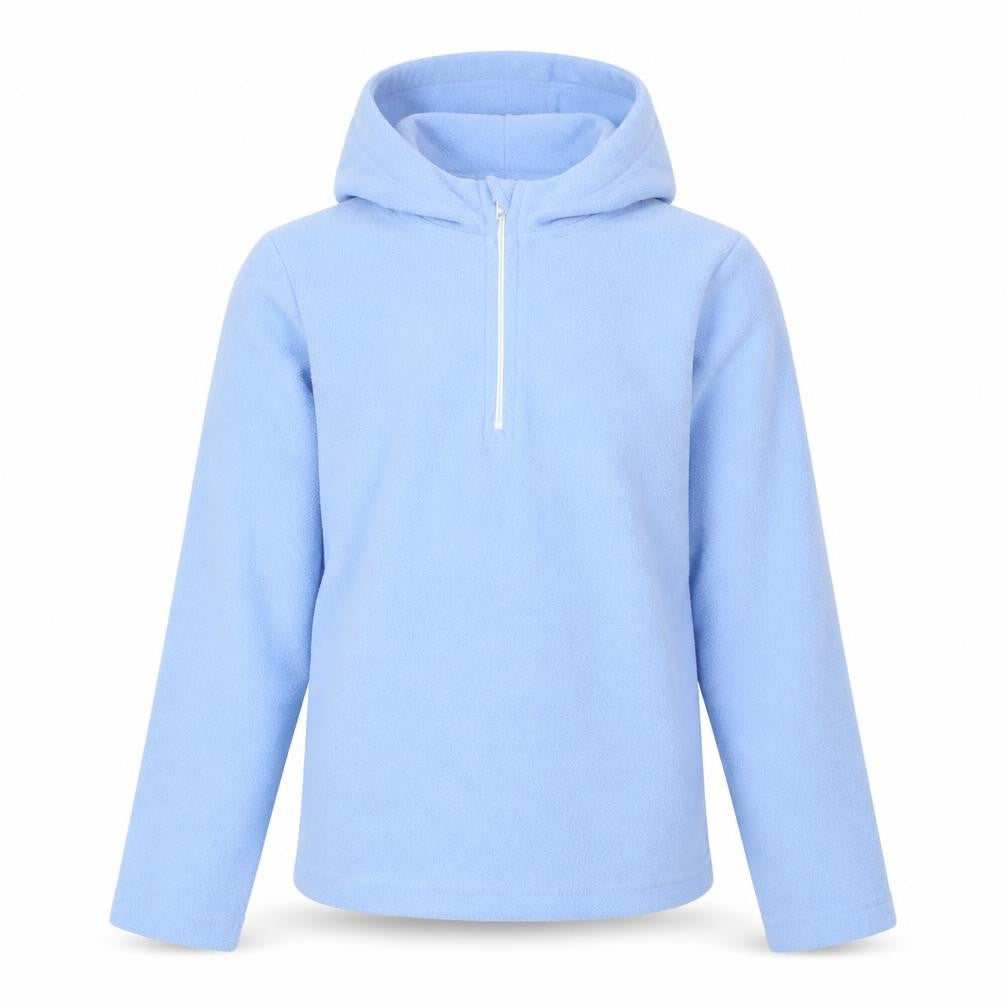 Front view of Blue girls’ fleece hoodie, 9-10 years, full zip, hooded