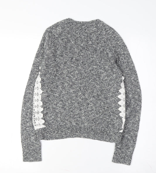 Abercrombie Women's Grey Lace Knit Pullover Jumper L