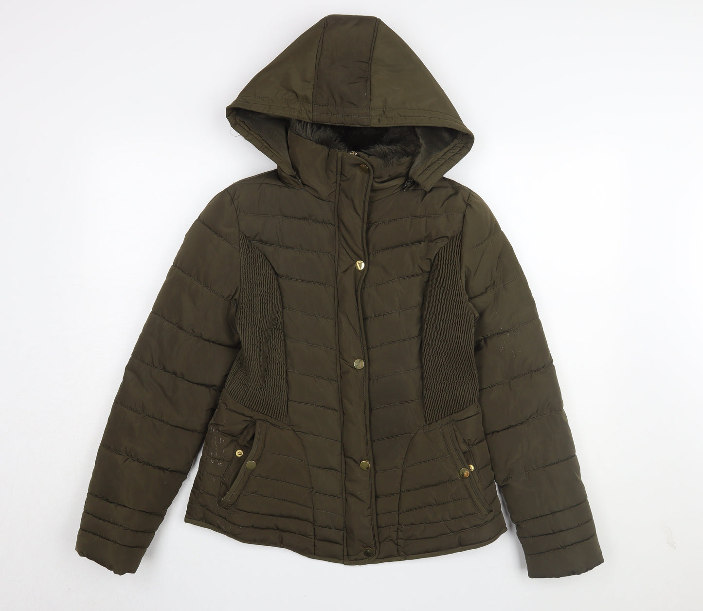 YMI Women's Green Puffer Jacket M Hooded Winter