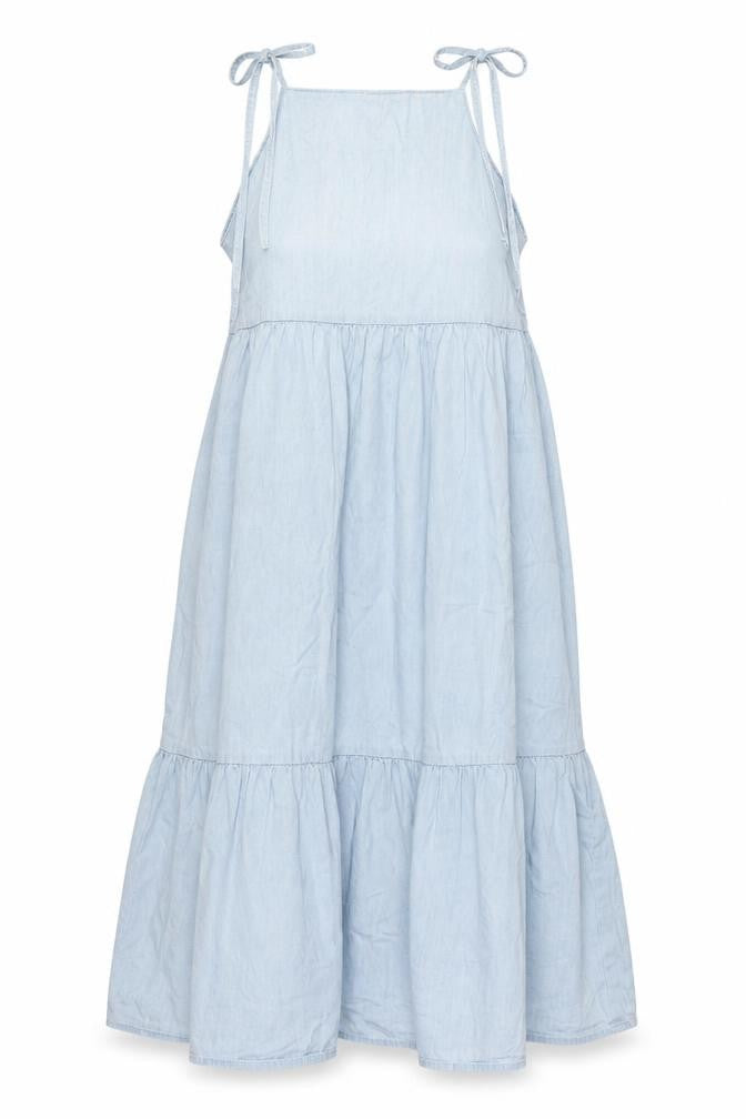 Front view of ASOS Women's Blue Chambray Slip Dress, size 8