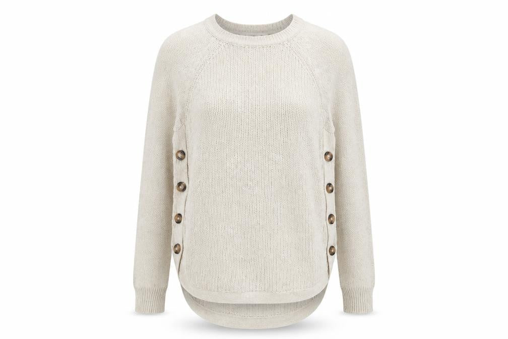 RD Style Women's Beige Medium Crew Neck Pullover Jumper