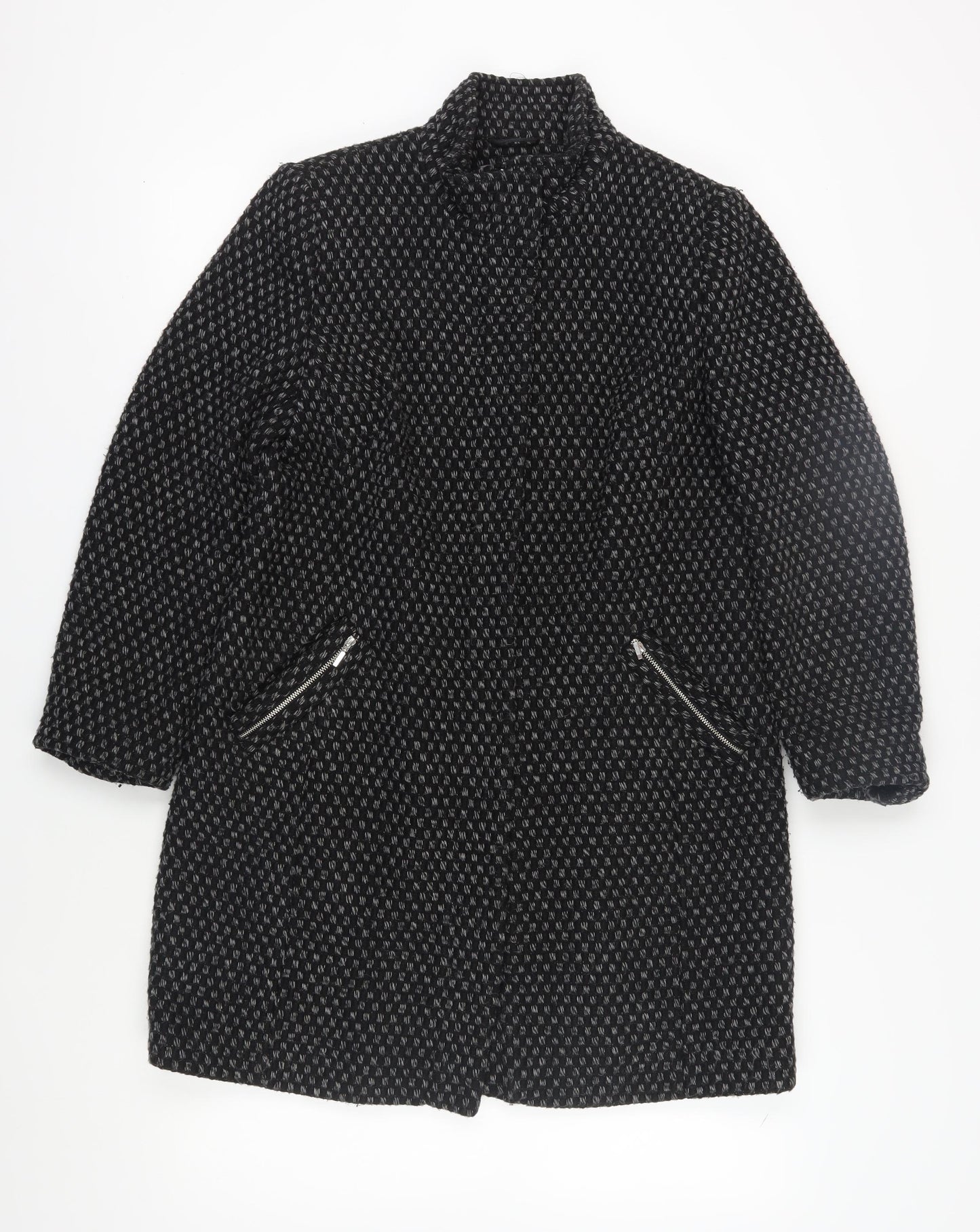 BHS Women's Black Long Geometric Overcoat Size 14