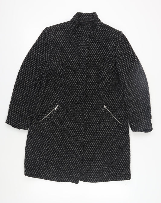 BHS Women's Black Long Geometric Overcoat Size 14
