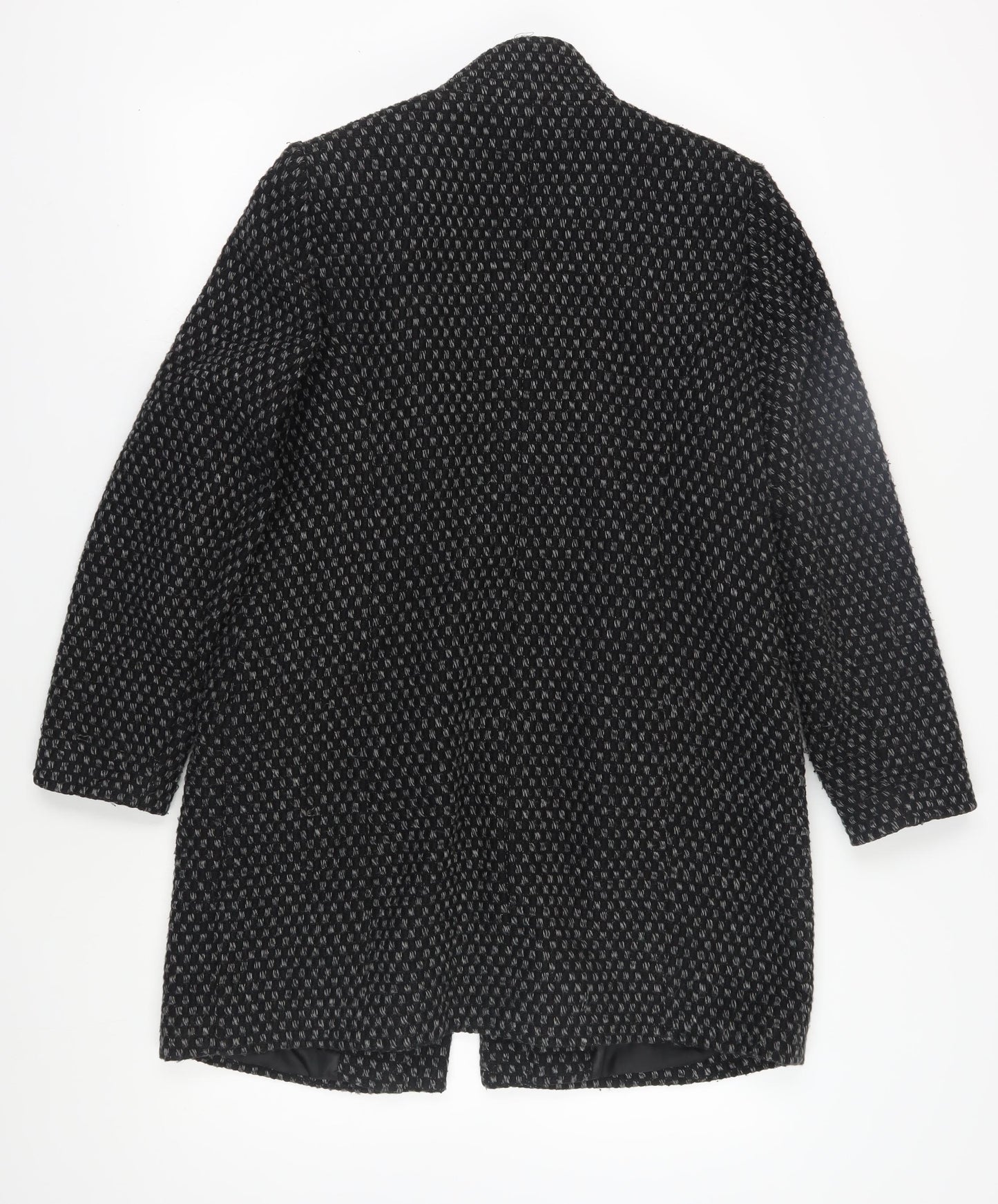 BHS Women's Black Long Geometric Overcoat Size 14