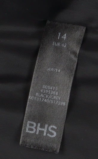 BHS Women's Black Long Geometric Overcoat Size 14