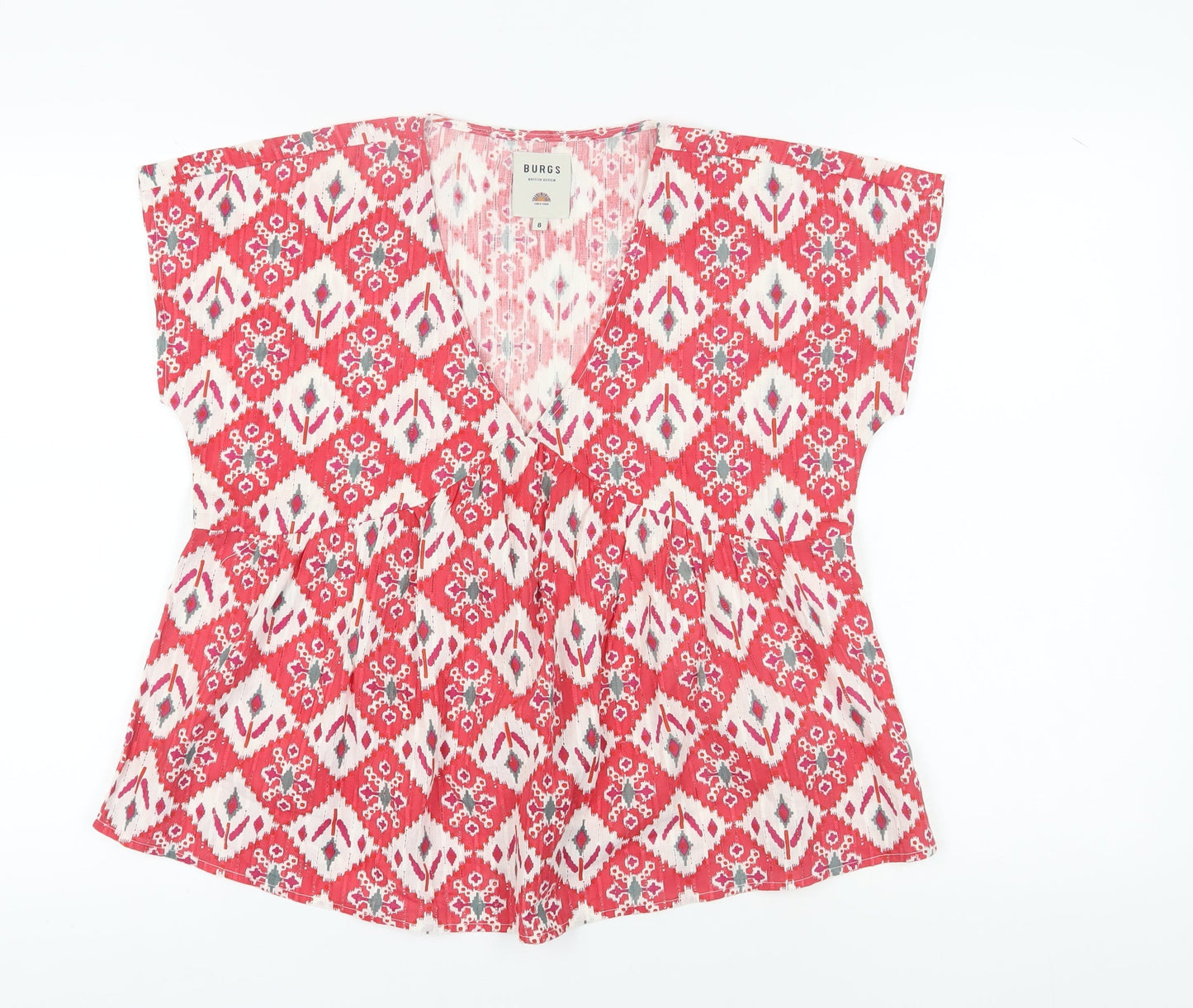 Burgs Women's Geometric Red Blouse UK Size 8