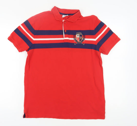 US Polo Assn Men's Red Striped Polo Shirt Size L