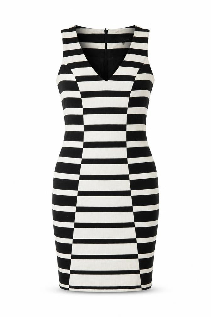 Next Women's Black Striped Bodycon Dress Size 8