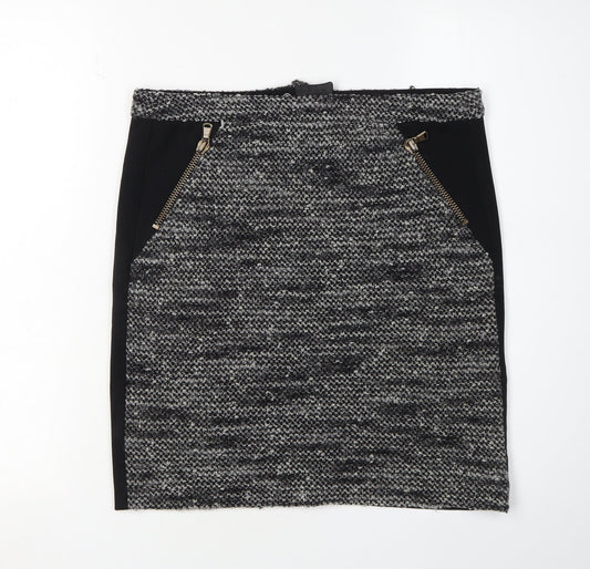Oui Women's Black Grey Zip Pencil Skirt, Size 12