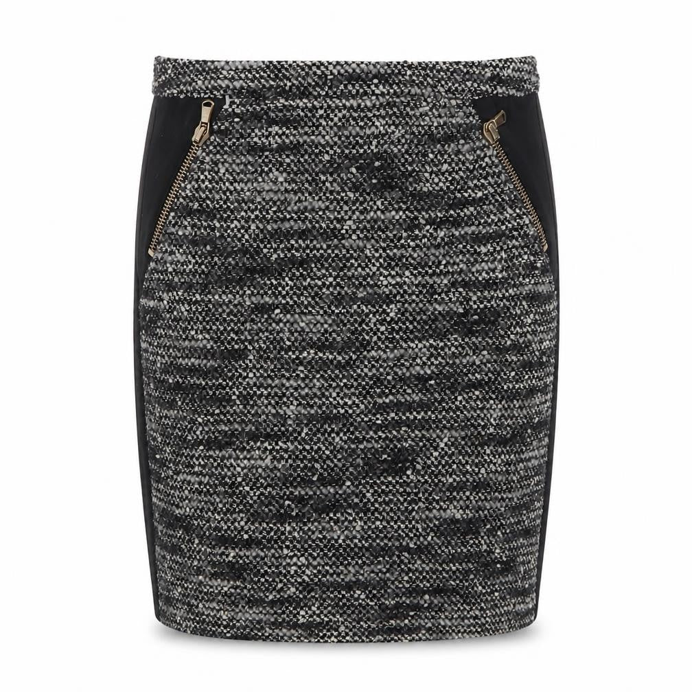 Oui Women's Black Grey Zip Pencil Skirt, Size 12