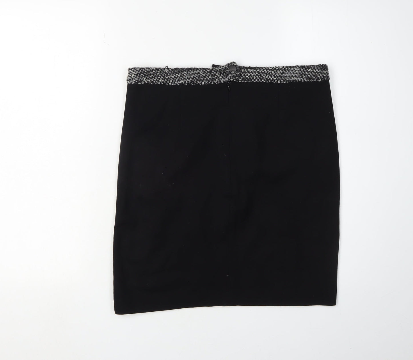 Oui Women's Black Grey Zip Pencil Skirt, Size 12
