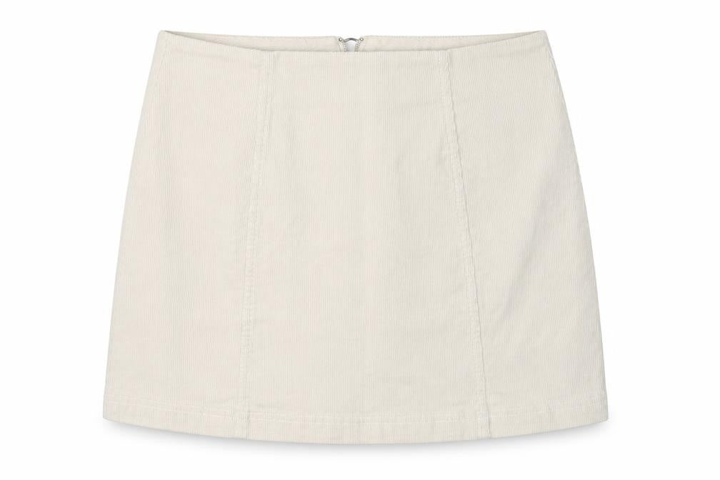 Forever 21 Women's White Corduroy Skirt, L, Zip Detail