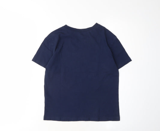 H&M Boys Navy Blue Cotton T-Shirt, Size 8-10Y, Short Sleeve