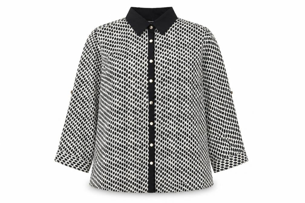 Mix Nouveau Women's Black Geometric Button-Up Shirt S