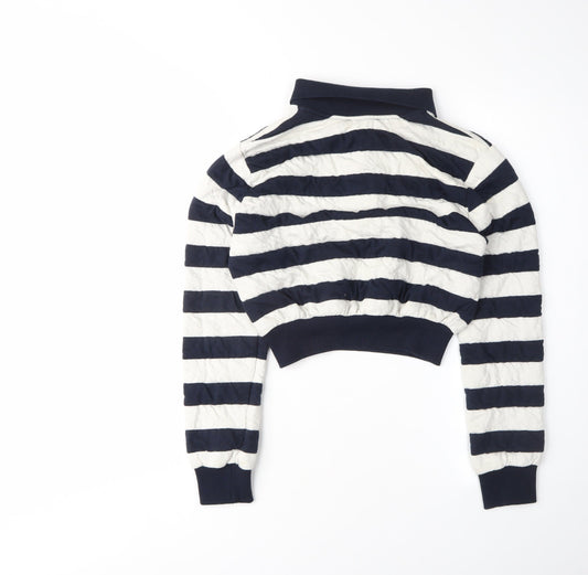 Zara Women's Blue Striped Henley Sweatshirt S