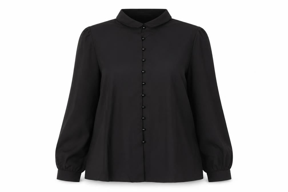 Zanzea Women's Black Collared Long Sleeve Blouse M