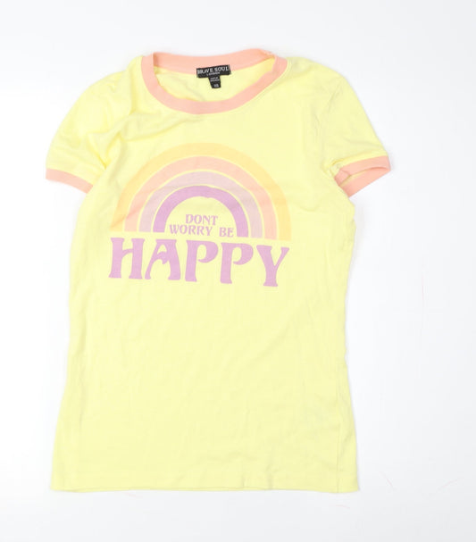 Brave Soul Women's Yellow XS Ringer T-Shirt Casual