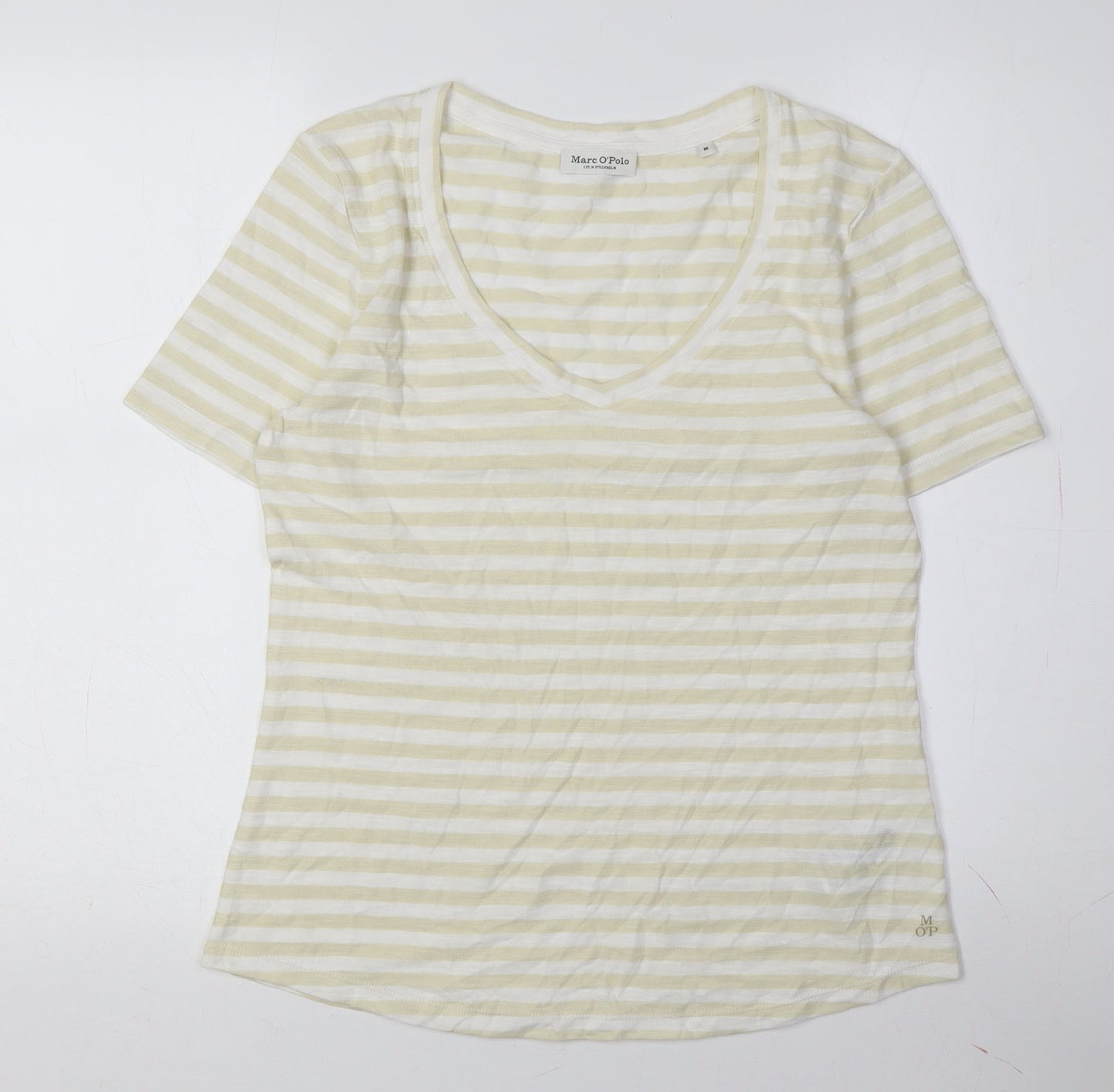 Marc O'Polo Women's Beige Striped V-Neck T-Shirt M