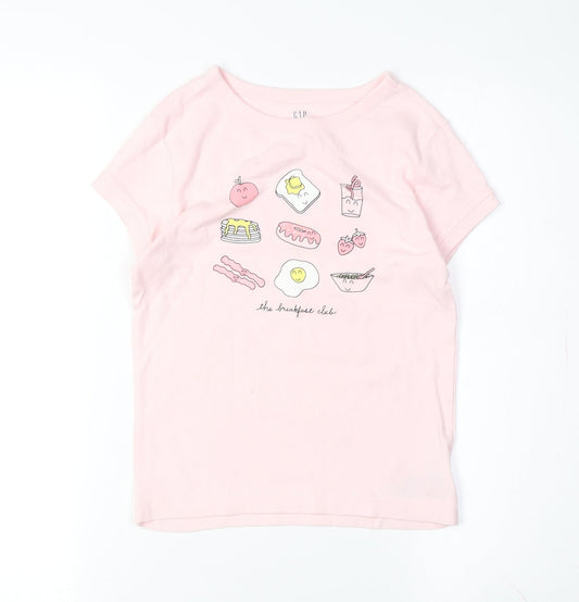 GAP Girls Pink Breakfast Graphic T-Shirt, Size 10-11 Regular