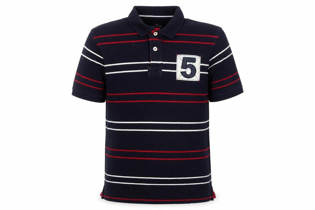 Marks and Spencer Men's Black Striped Polo L Cotton