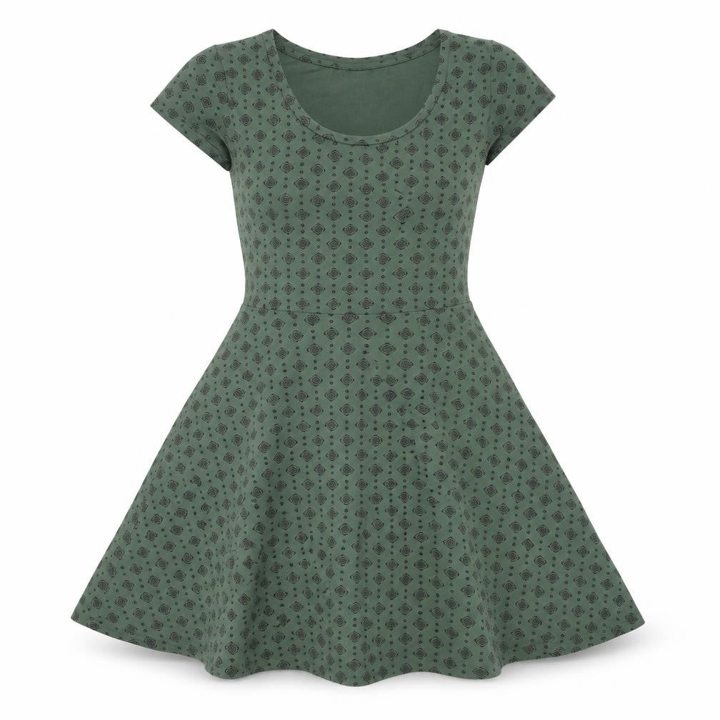C&A Women's Green XS A-Line Geometric Knee Length Dress