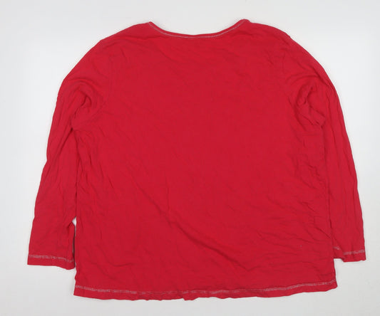 Damart Women's Red Cotton Pyjama Top 2XL Long Sleeve
