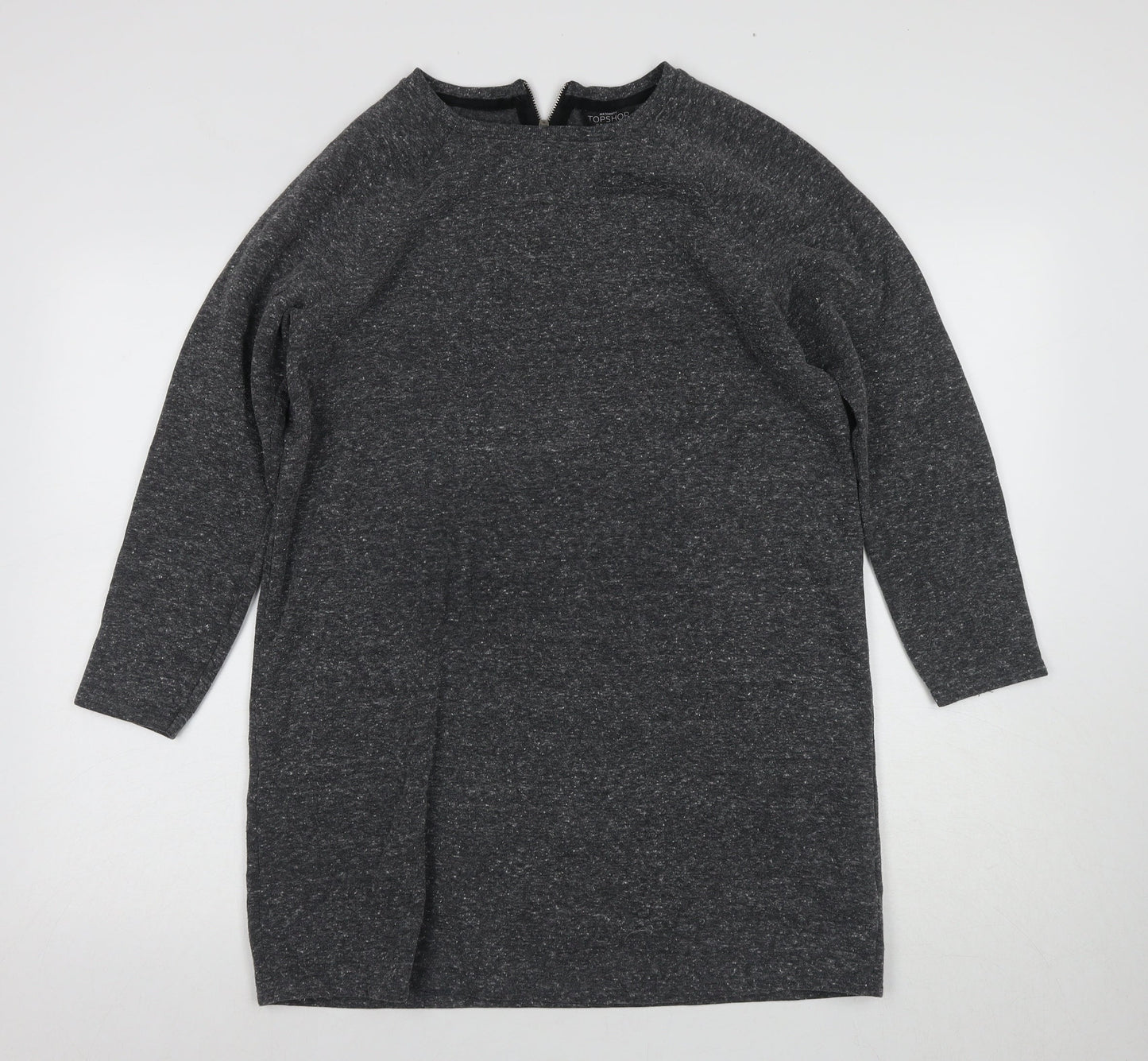 Topshop Women's Grey Shift Dress Size 8 Long Sleeve