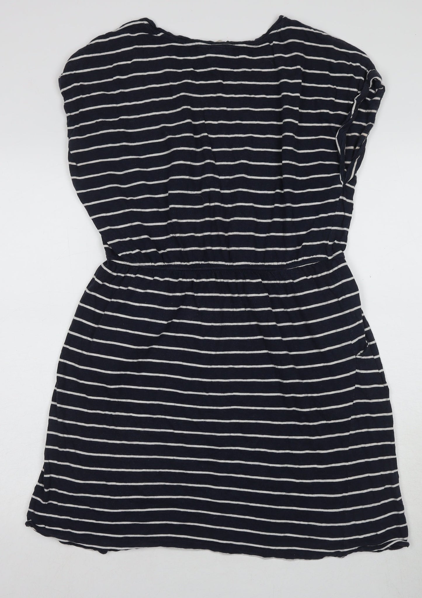 Basic Women's Blue Stripe Short Shift Dress, Size 12