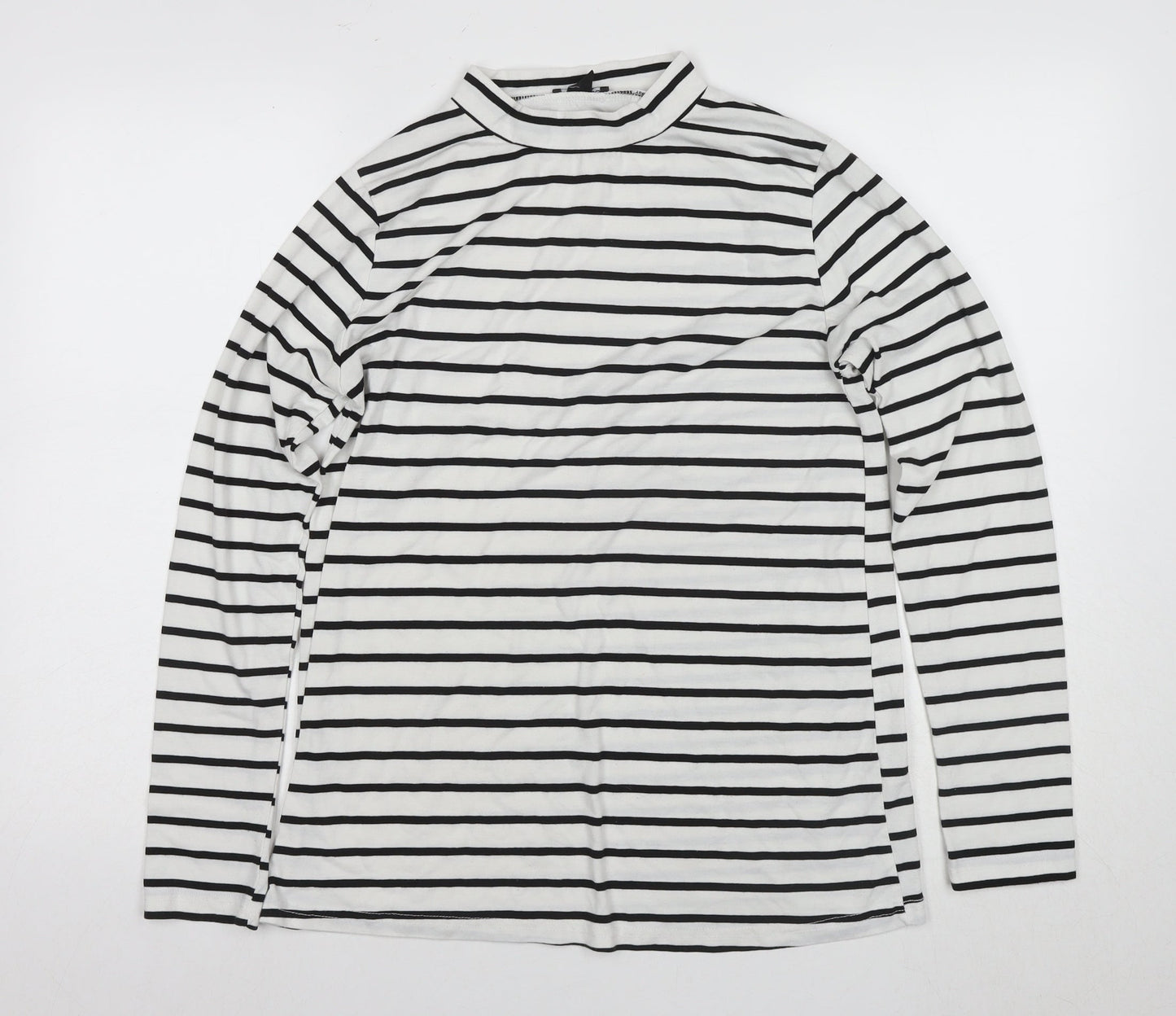 Boohoo Womens White Striped Long Sleeve Mock Neck T-Shirt