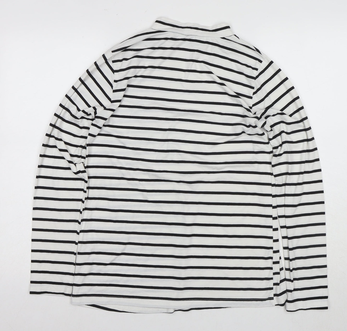 Boohoo Womens White Striped Long Sleeve Mock Neck T-Shirt