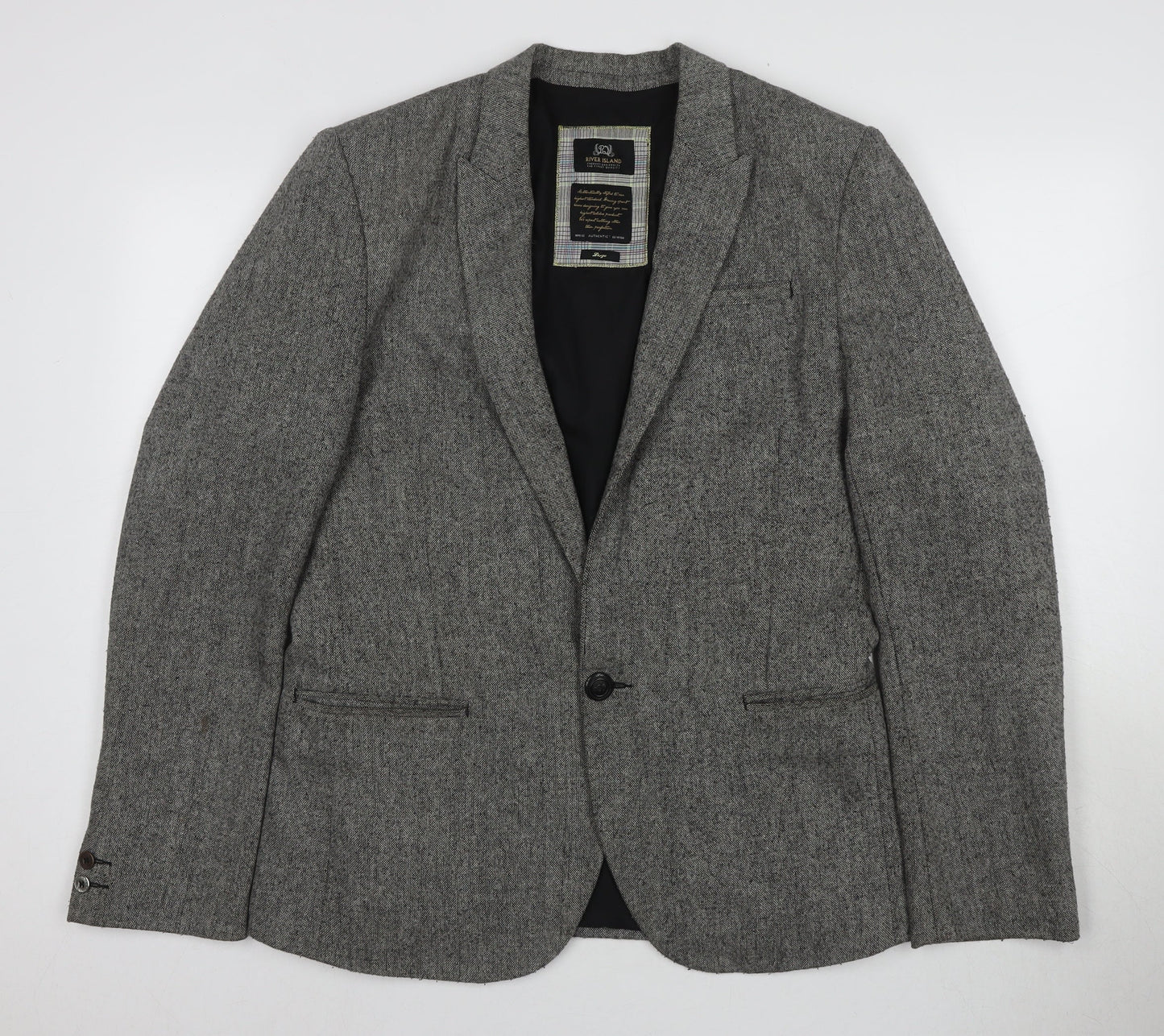 River Island Men's Grey Blazer L Notch Lapel