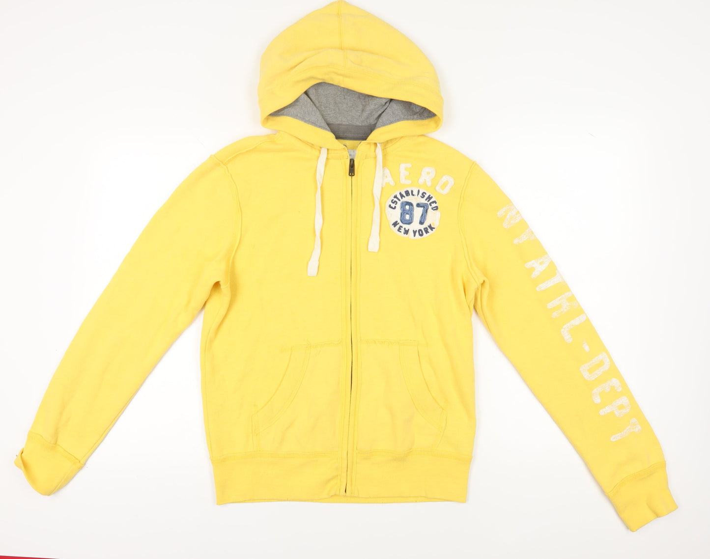 Aeropostale Yellow Full Zip Hoodie, Men's S, Logo Accents