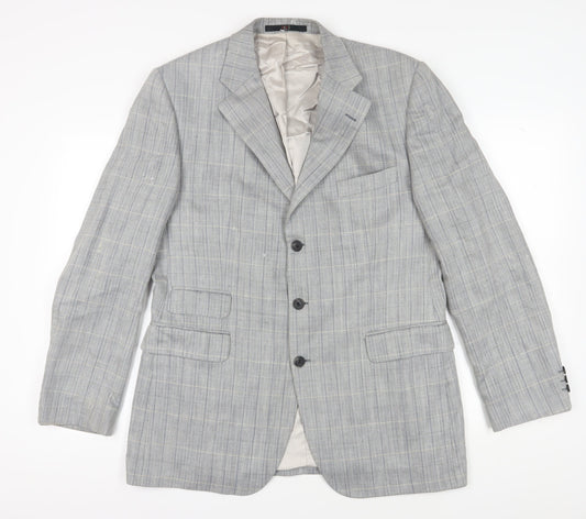 DAKS Men's Grey 44S Plaid Blazer Formal