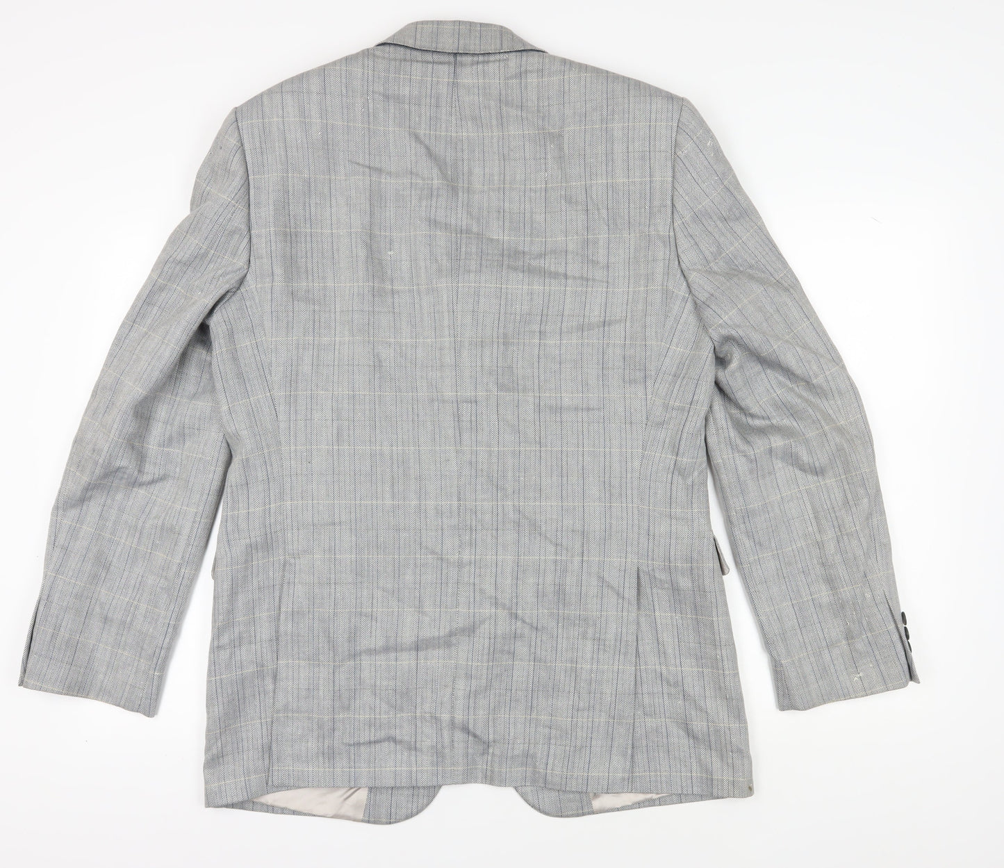 DAKS Men's Grey 44S Plaid Blazer Formal