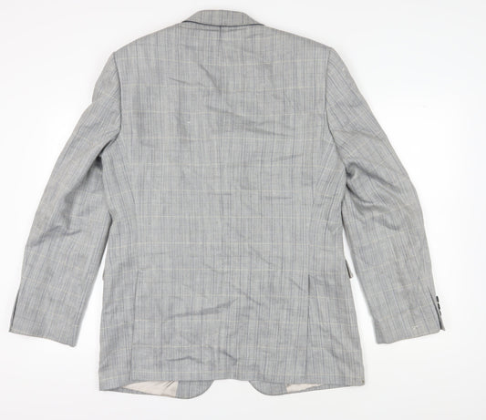 DAKS Men's Grey 44S Plaid Blazer Formal