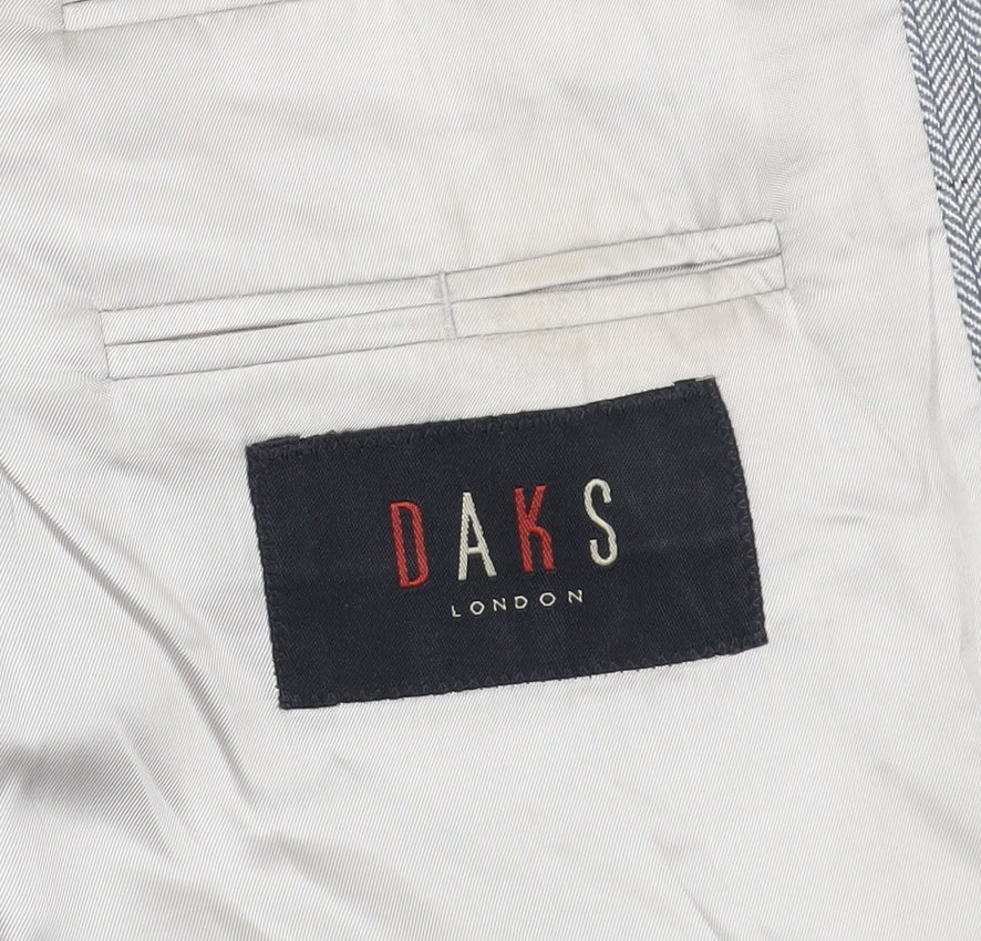 DAKS Men's Grey 44S Plaid Blazer Formal