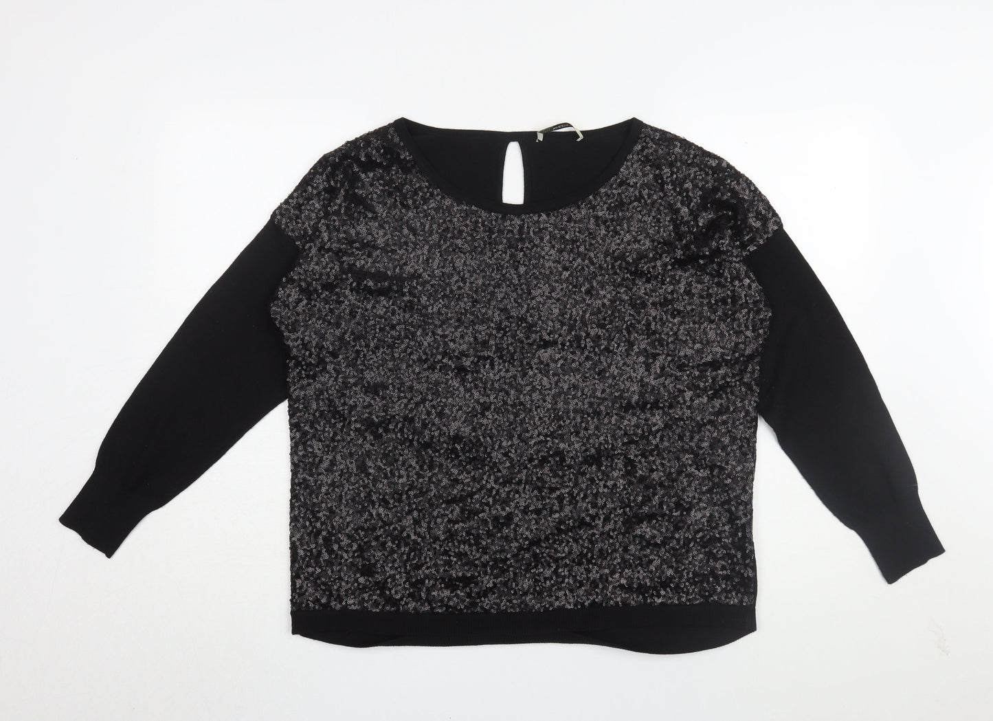 Oasis Women's Black Sequin Blouse M - Party Top