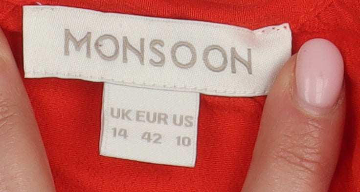 Monsoon Women’s Red Viscose Button-Up Shirt, Size 14