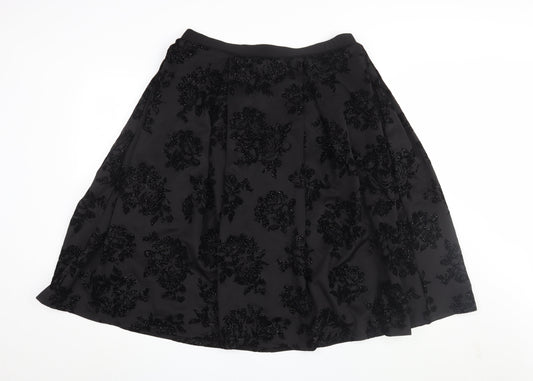First Avenue Women's Black A-Line Floral Skirt Size 8