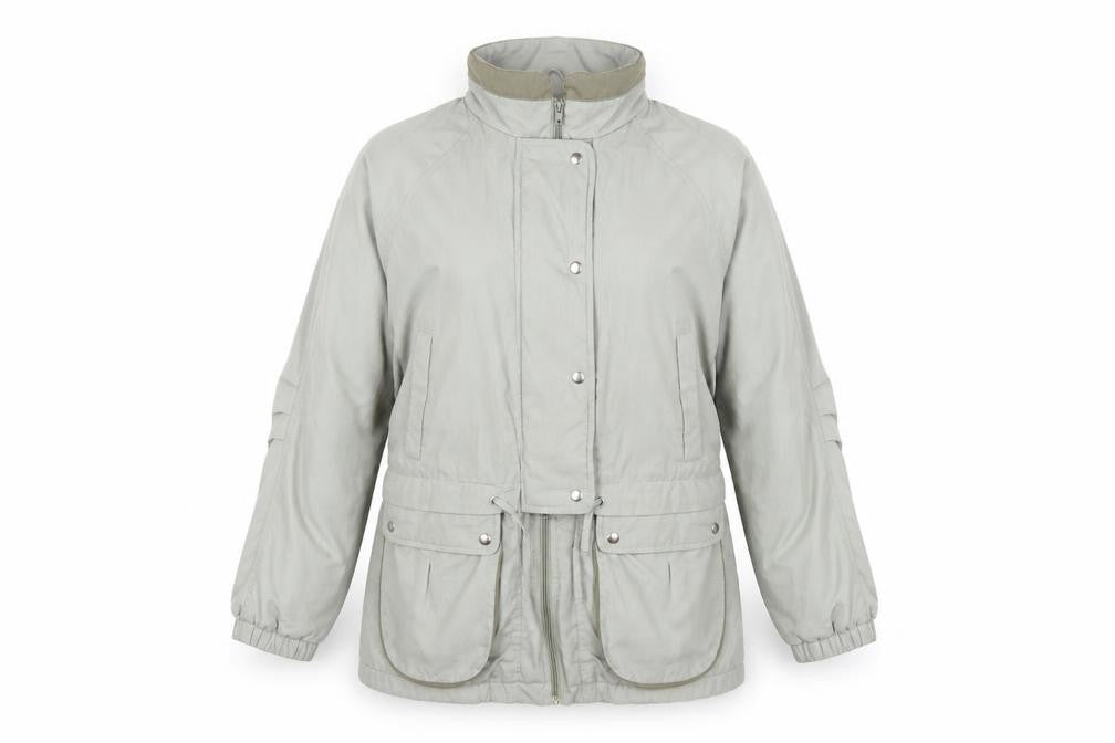 Front view of Nuage Women's Green Parka Jacket, size 12, Relaxed Fit
