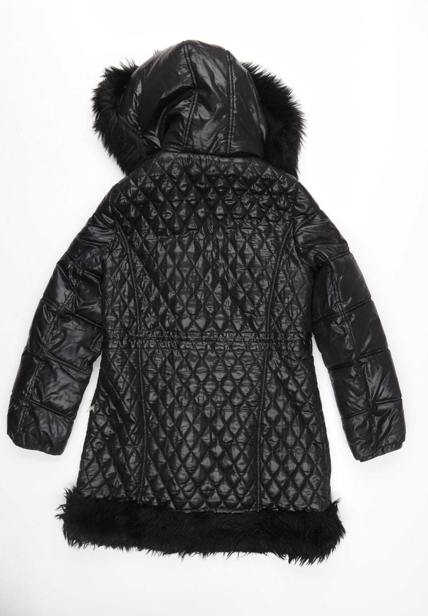 River Island Women's Black Quilted Coat with Fur Trim Size 10
