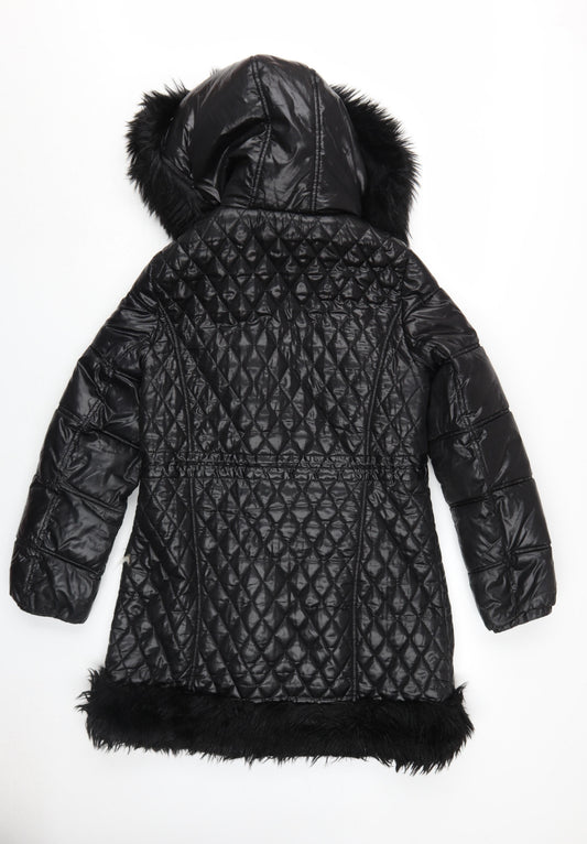 River Island Women's Black Quilted Coat with Fur Trim Size 10