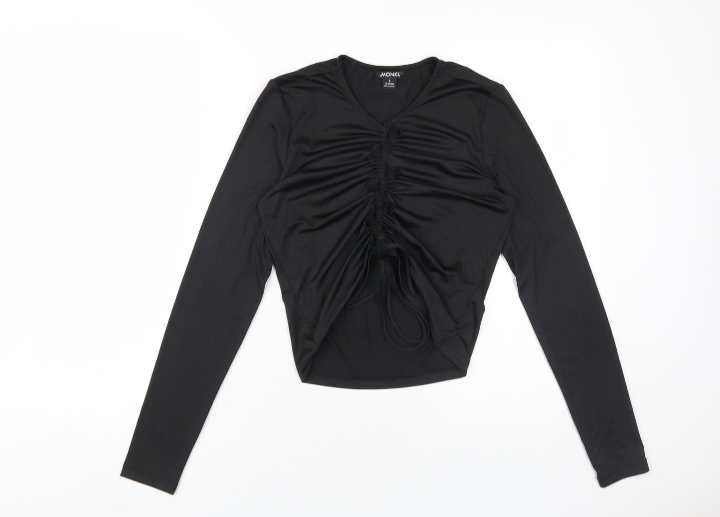 Monki Women's Black Cropped Ruched V-Neck Top, Size S